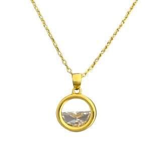 Close-Out-95137 <br> neckace circle w/ clear crystal and CZ 16"+2" ext .925 Gold Plated
