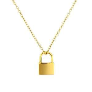 Close-Out-95173 <br> necklace simple hoop lock 16"+2" ext .925 Gold Plated
