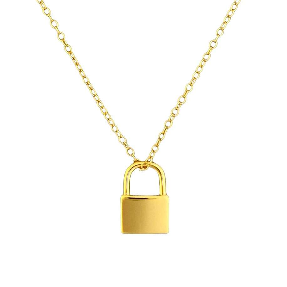 Close-Out-95173 <br> necklace simple hoop lock 16"+2" ext .925 Gold Plated - Image 1
