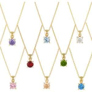 95184 <br> necklace 5mm round birthstone 16"+2" ext .925 Gold Plated