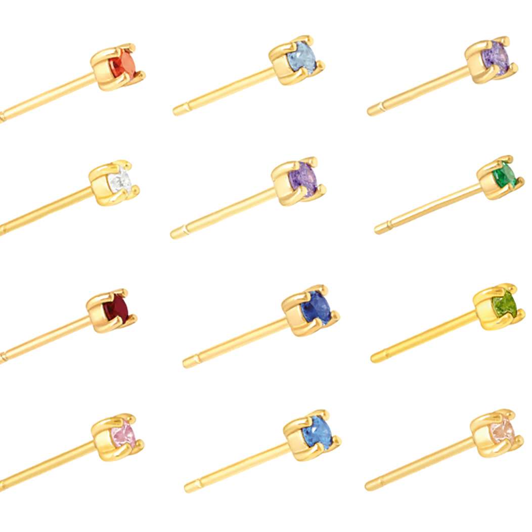 92184 <br> ear stud 4mm rd CZ birthstone .925 Gold Plated - Image 1