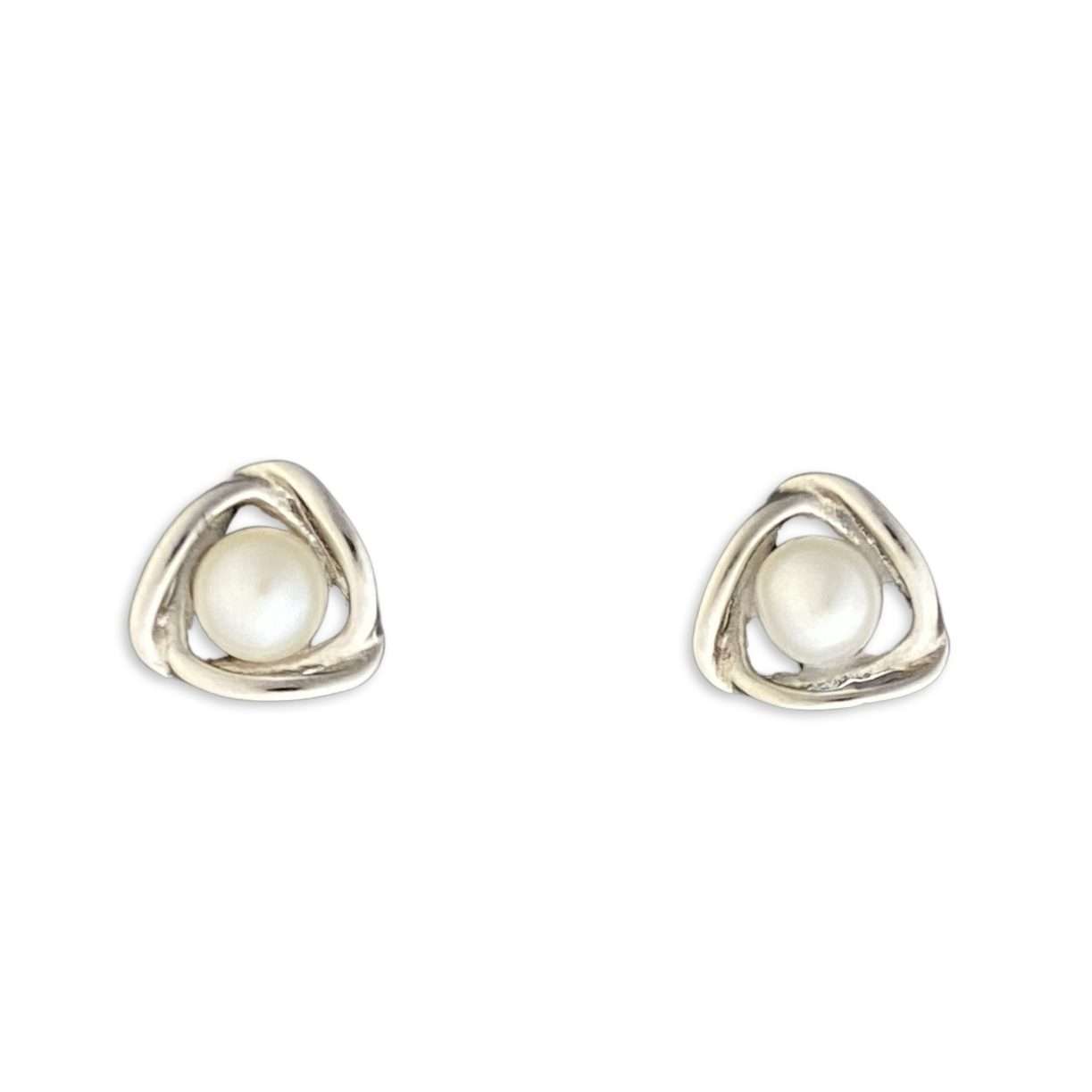 23515 <br> ear stud freshwater pearl wire wrapped triangle RP - Image 2