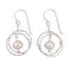 Close-Out-26189 <br> earring 2 bamboo circles w/ freshwater pearl - Thumbnail Image 1