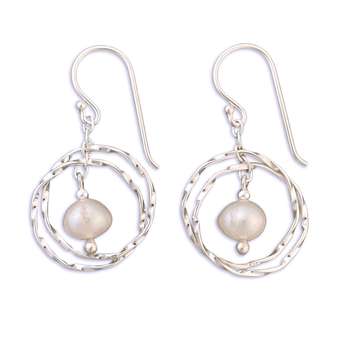 Close-Out-26189 <br> earring 2 bamboo circles w/ freshwater pearl - Image 1