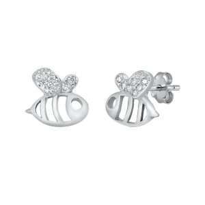Close-Out-26309 <br> ear stud bumble bee w/ CZ wings