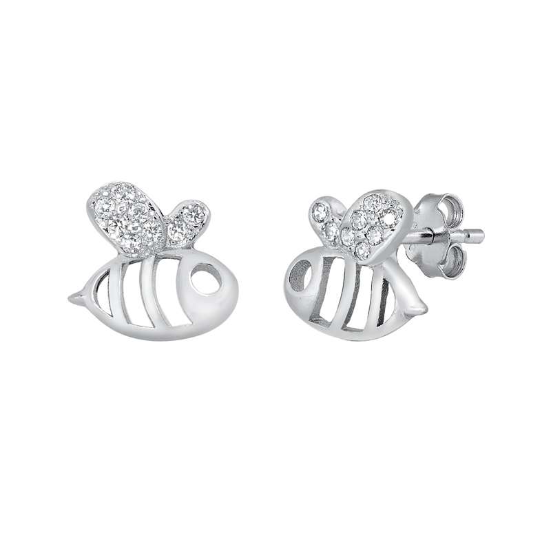 Close-Out-26309 <br> ear stud bumble bee w/ CZ wings - Image 1