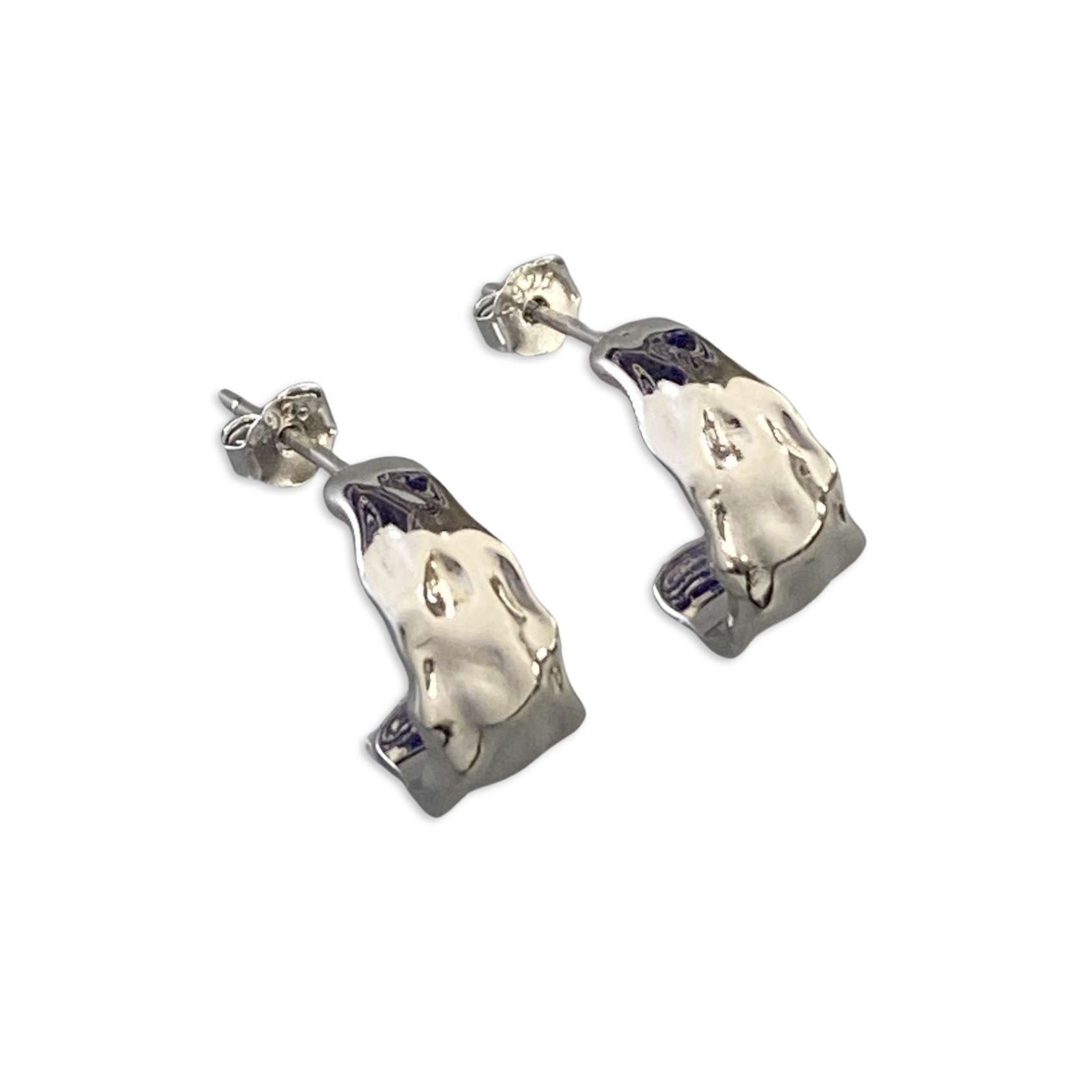 27184 <br> earring irregular geometric C shaped hoop Sterling Silver RP - Image 2