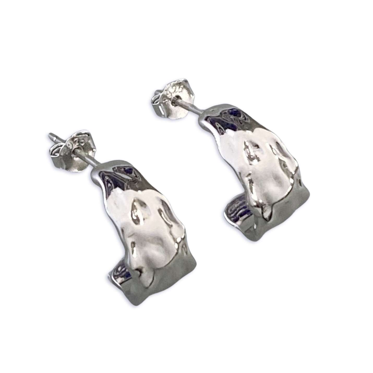27184 <br> earring irregular geometric C shaped hoop Sterling Silver RP - Image 1