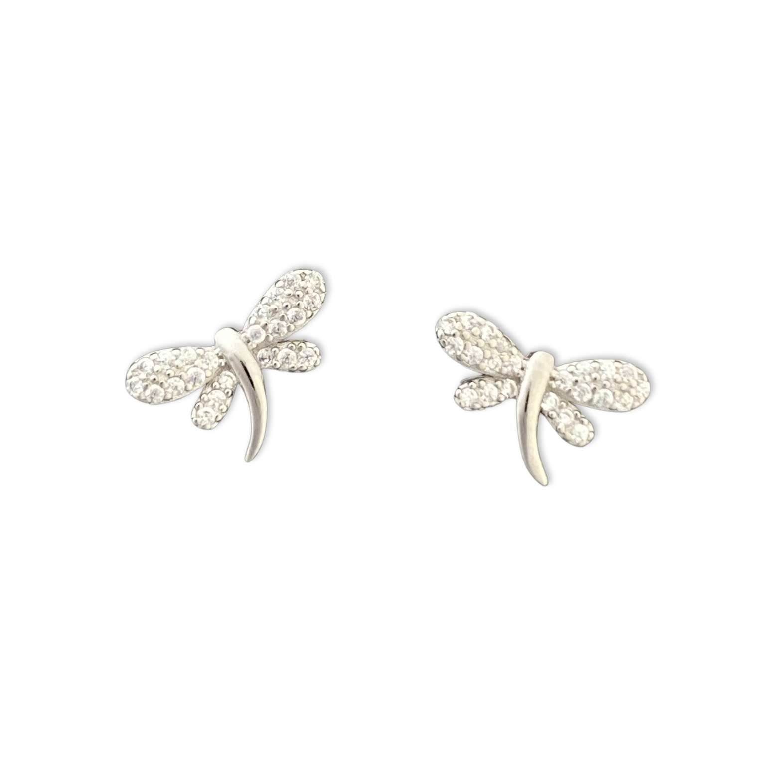 27267 <br> ear stud dragonfly w/ CZ wings Sterling Silver RP - Image 2