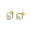 Close-Out-92137 <br> ear stud circle w/ clear crystal and CZ .925 GOLD PLATED - Thumbnail Image 1