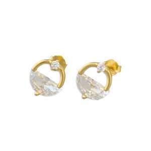 Close-Out-92137 <br> ear stud circle w/ clear crystal and CZ .925 GOLD PLATED