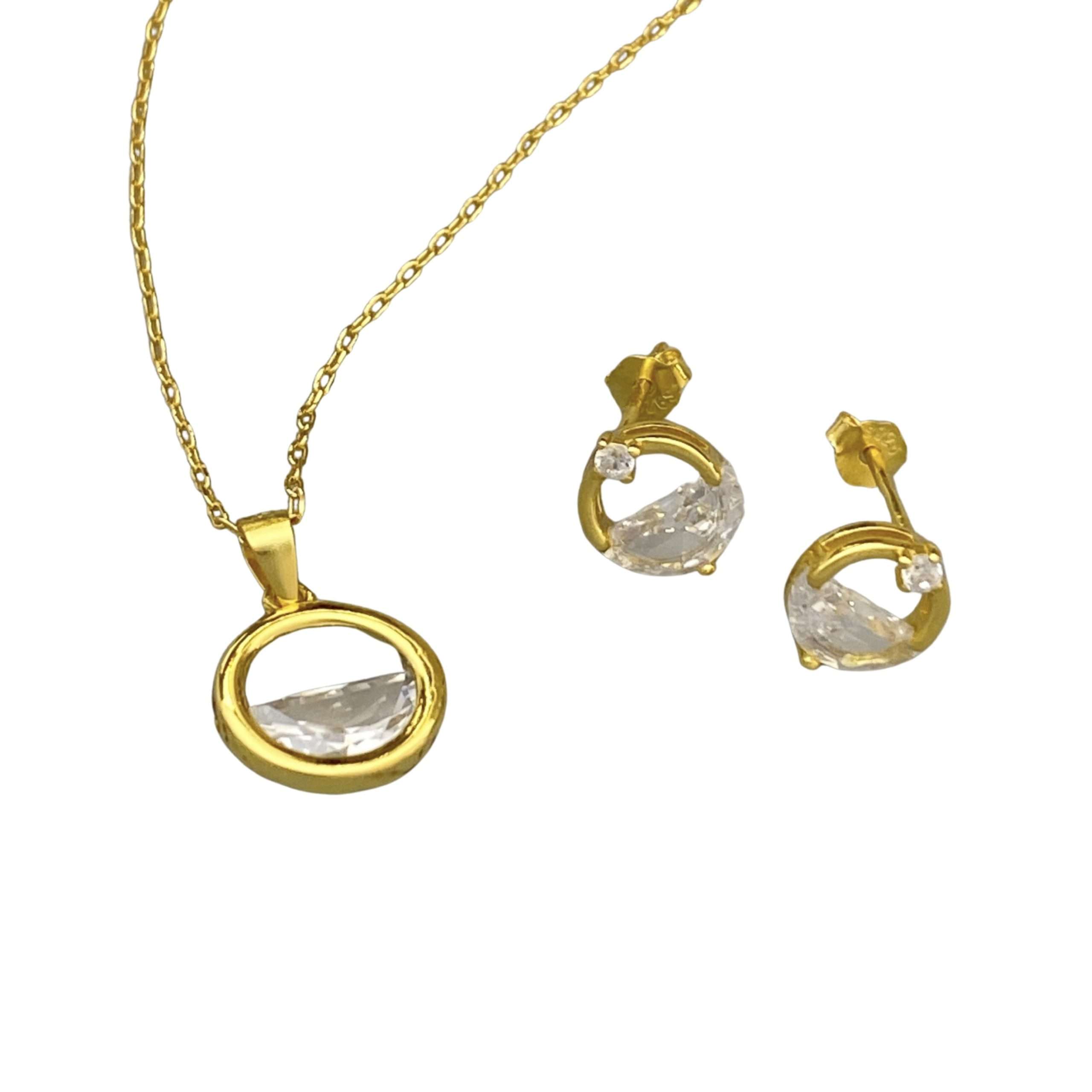Close-Out-92137 <br> ear stud circle w/ clear crystal and CZ .925 GOLD PLATED - Image 3