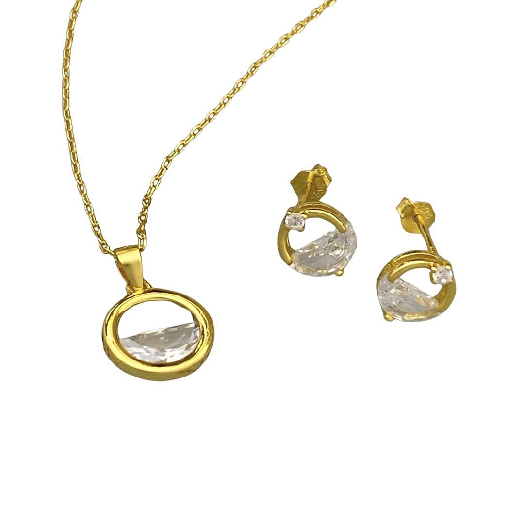 Close-Out-92137 <br> ear stud circle w/ clear crystal and CZ .925 GOLD PLATED - Image 2