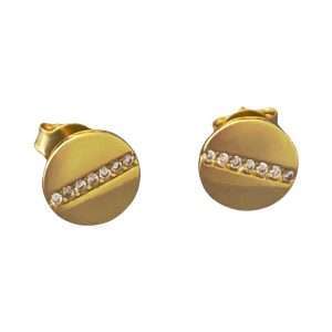 Close-Out-92185 <br> ear stud disc w/ line of CZ's .925 Gold Plated