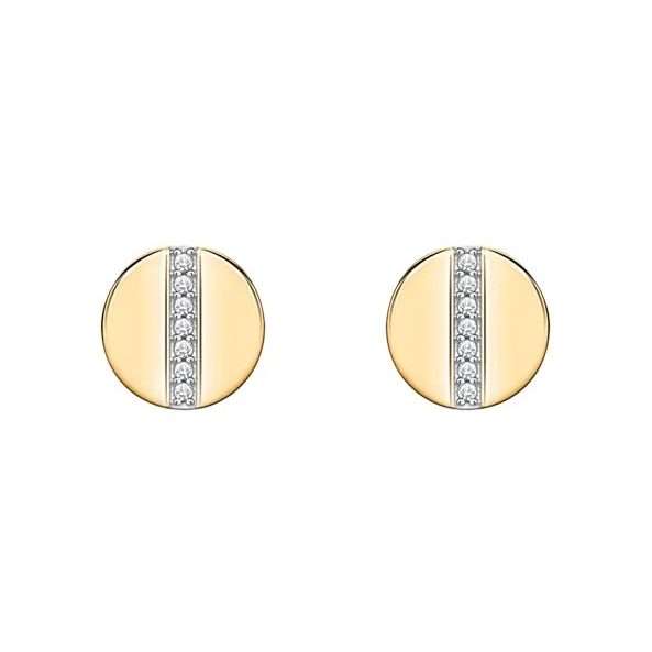 Close-Out-92185 <br> ear stud disc w/ line of CZ's .925 Gold Plated - Image 2
