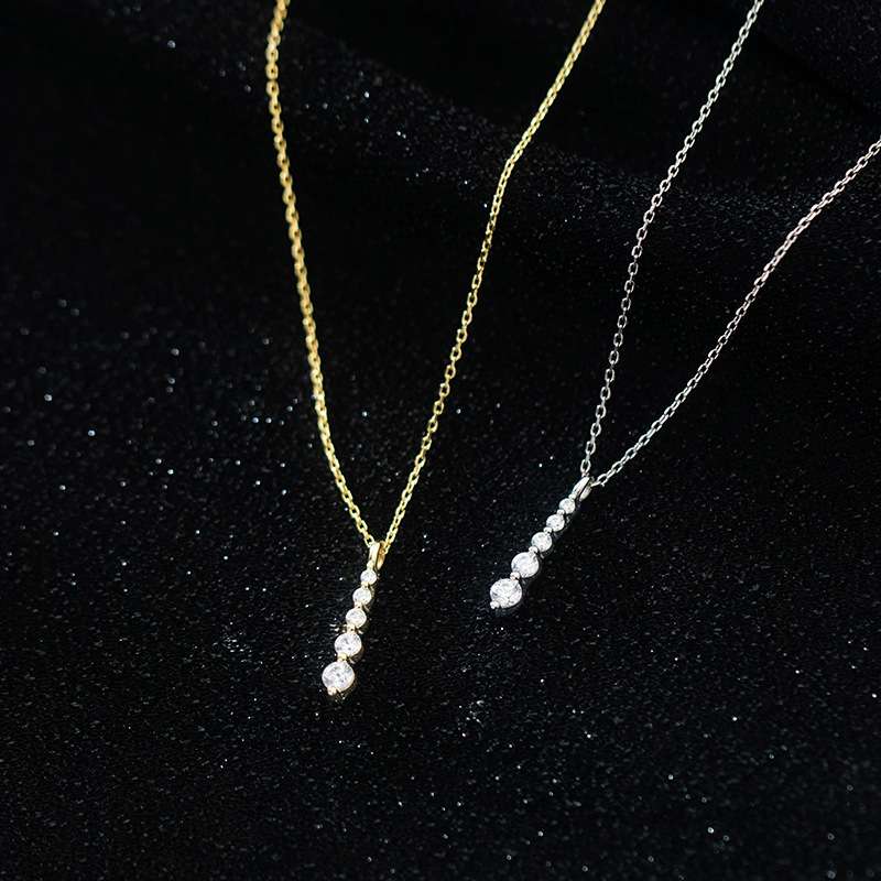 Close-Out-95126 <br> necklace long bar pendant w/ graduated CZ"S 16+2" ext chain .925 Gold Plated - Image 2