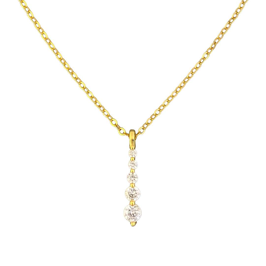 Close-Out-95126 <br> necklace long bar pendant w/ graduated CZ"S 16+2" ext chain .925 Gold Plated - Image 1