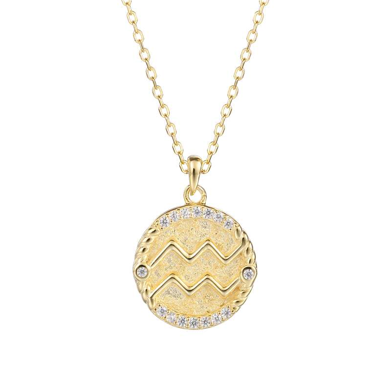 95140 <br> necklace zodiac symbol w/ CZ's  16"+2"ext  .925 Gold Plated - Image 13