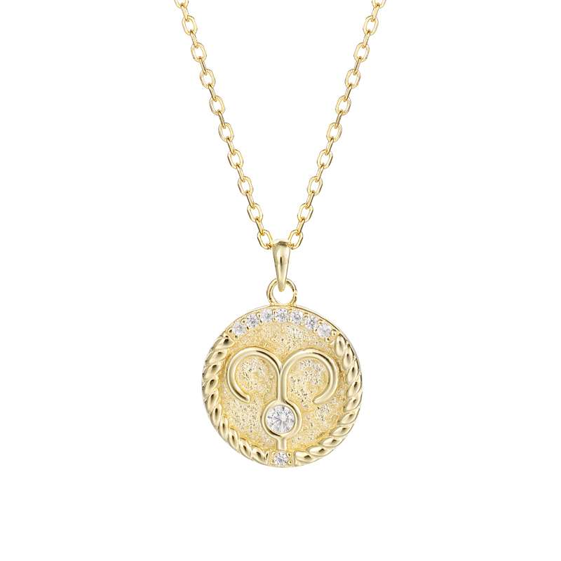 95140 <br> necklace zodiac symbol w/ CZ's  16"+2"ext  .925 Gold Plated - Image 2