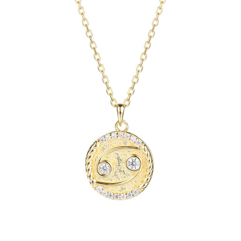95140 <br> necklace zodiac symbol w/ CZ's  16"+2"ext  .925 Gold Plated - Image 3