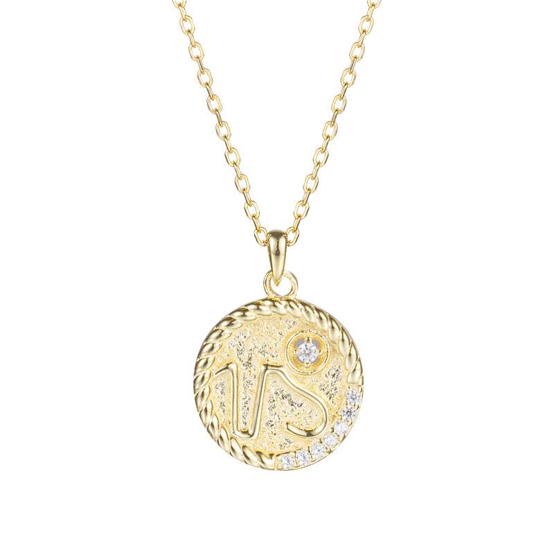 95140 <br> necklace zodiac symbol w/ CZ's  16"+2"ext  .925 Gold Plated - Image 4