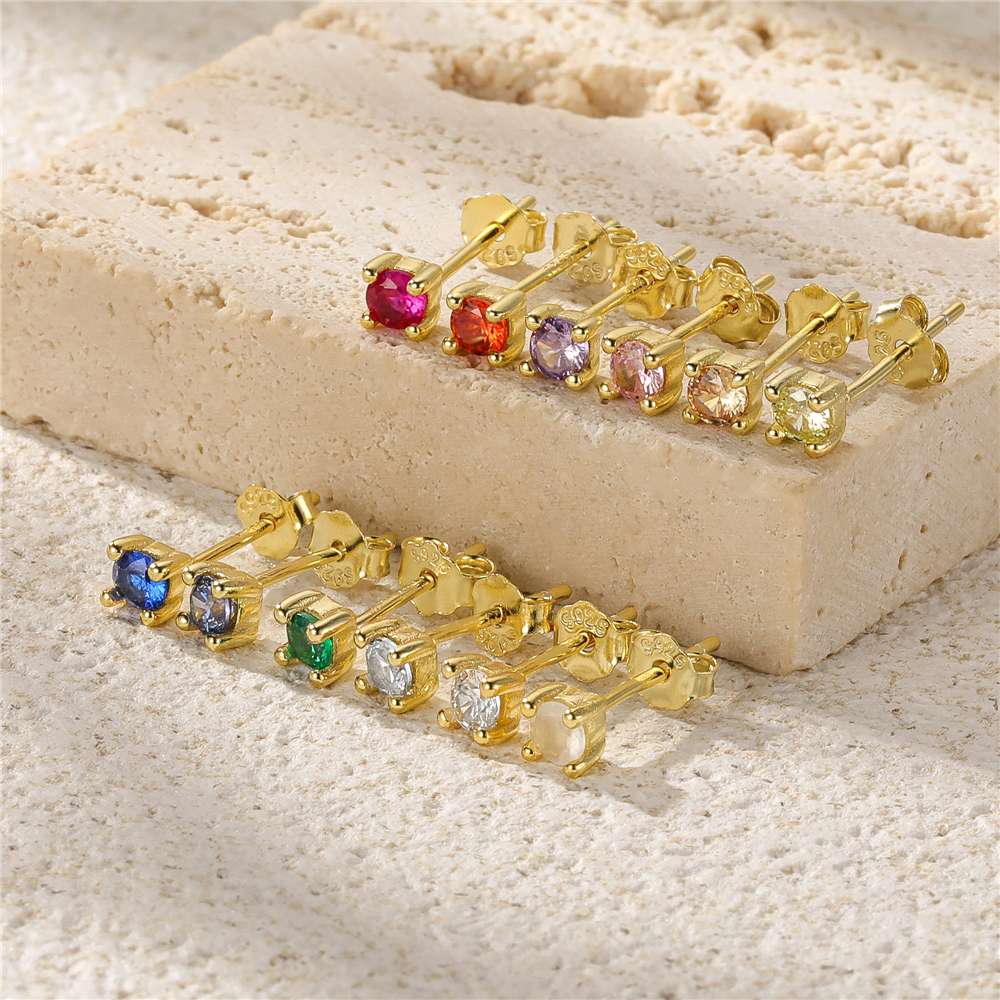 92184 <br> ear stud 4mm rd CZ birthstone .925 Gold Plated - Image 2