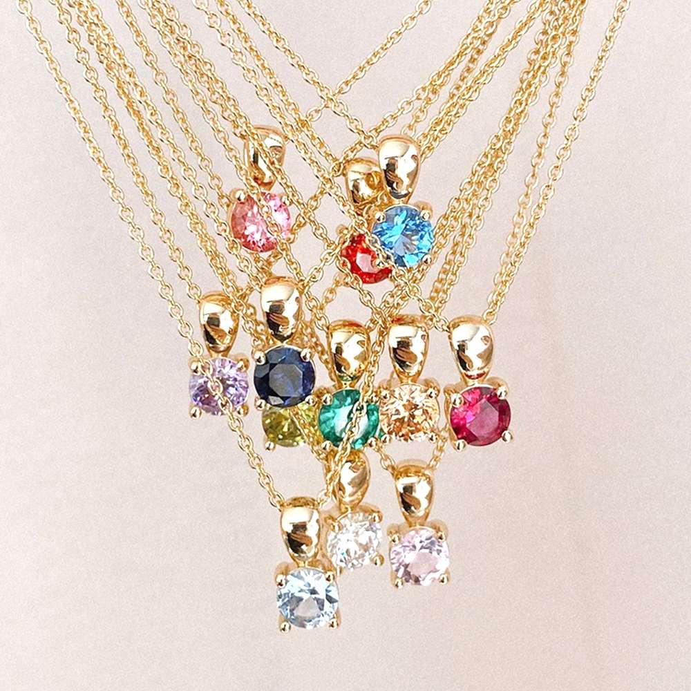 95184 <br> necklace 5mm round birthstone 16"+2" ext .925 Gold Plated - Image 3