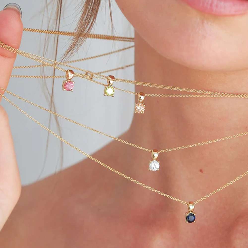 95184 <br> necklace 5mm round birthstone 16"+2" ext .925 Gold Plated - Image 2
