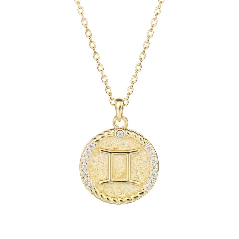95140 <br> necklace zodiac symbol w/ CZ's  16"+2"ext  .925 Gold Plated - Image 5