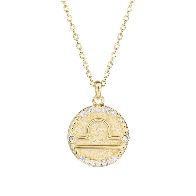 95140 <br> necklace zodiac symbol w/ CZ's  16"+2"ext  .925 Gold Plated - Image 7