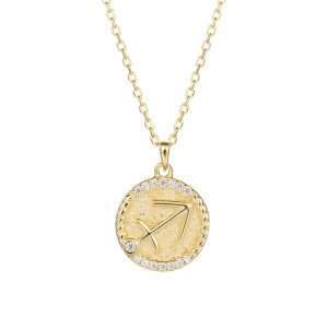 95140 <br> necklace zodiac symbol w/ CZ's  16"+2"ext  .925 Gold Plated