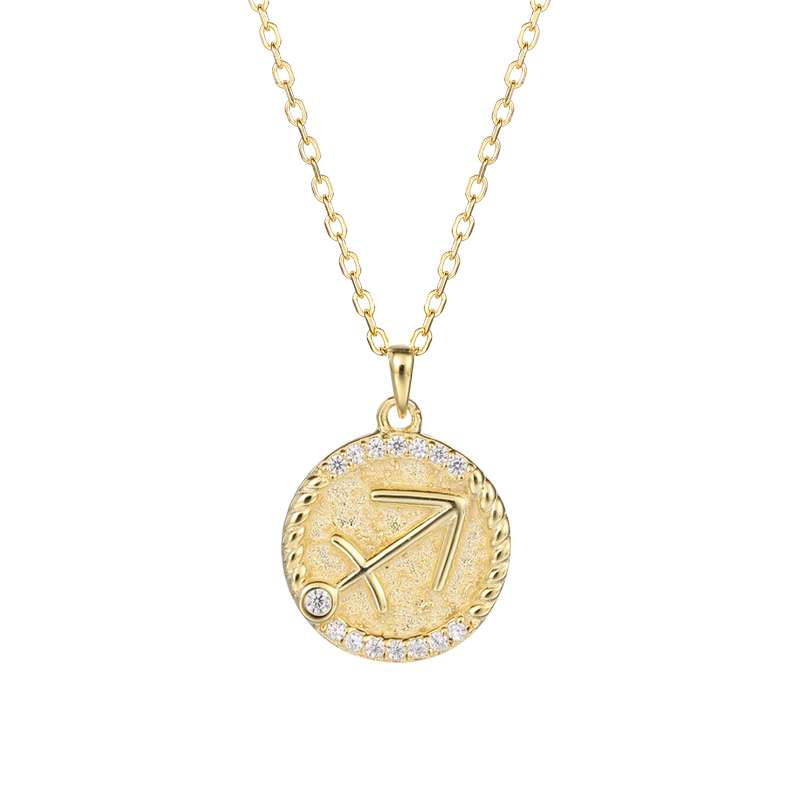95140 <br> necklace zodiac symbol w/ CZ's  16"+2"ext  .925 Gold Plated - Image 9