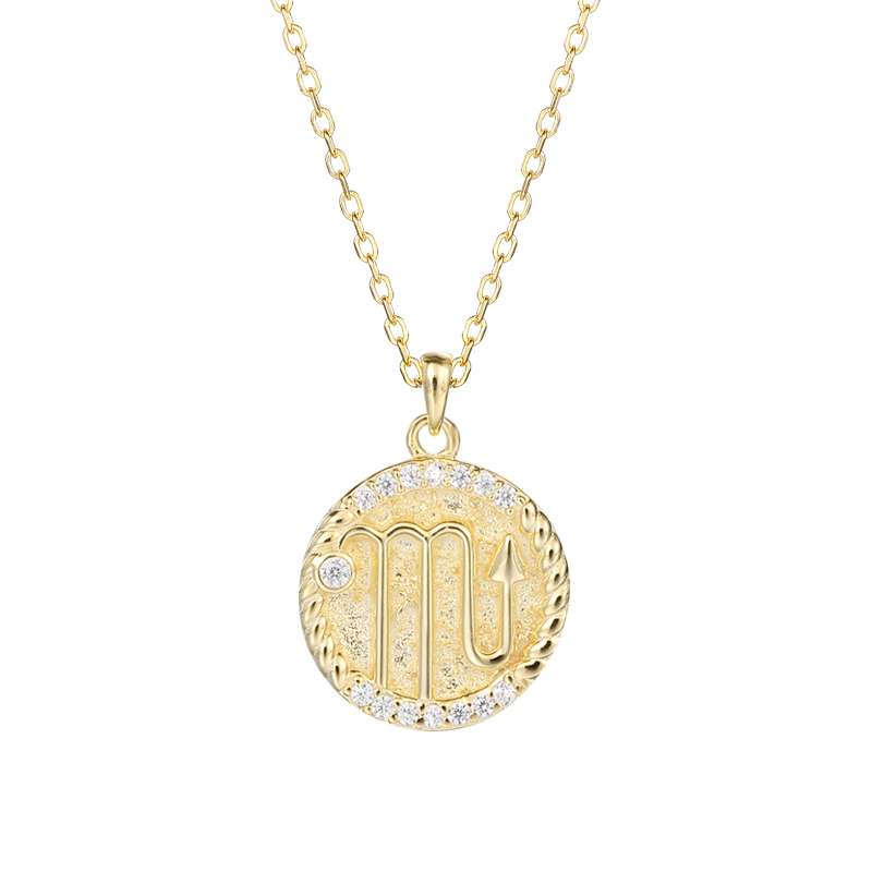 95140 <br> necklace zodiac symbol w/ CZ's  16"+2"ext  .925 Gold Plated - Image 10