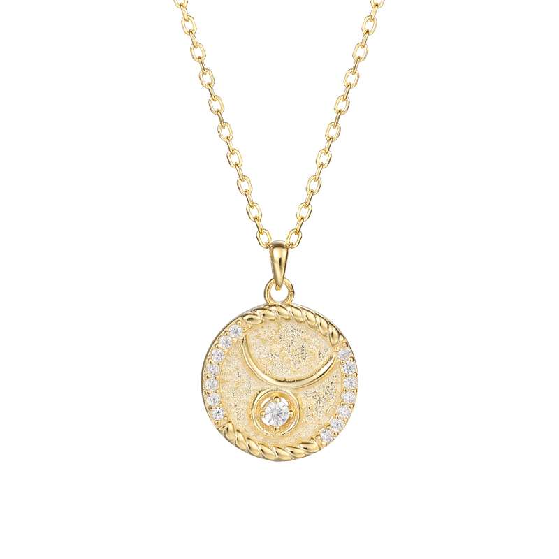 95140 <br> necklace zodiac symbol w/ CZ's  16"+2"ext  .925 Gold Plated - Image 11
