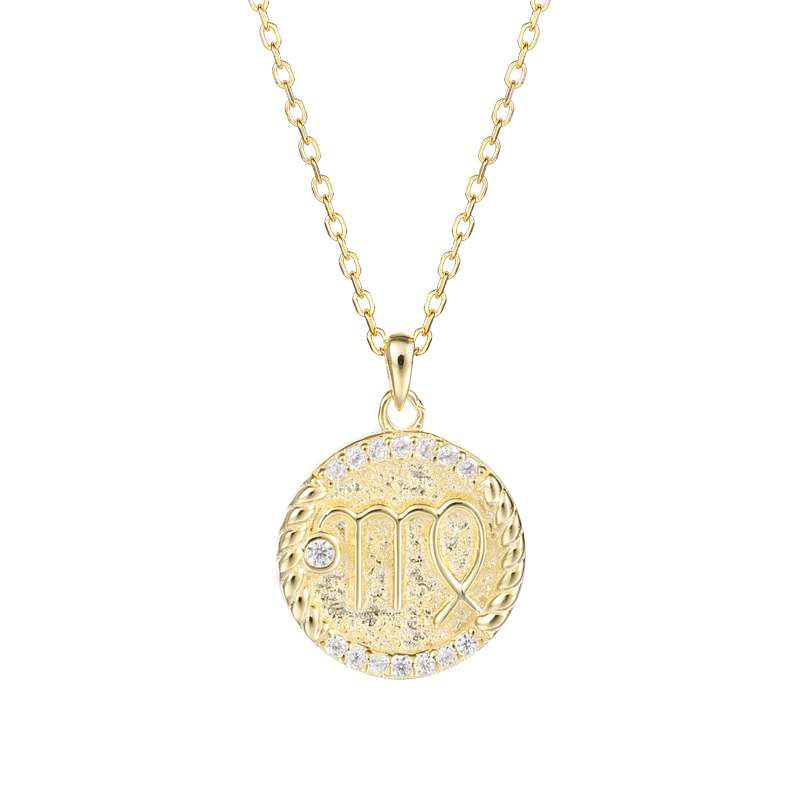 95140 <br> necklace zodiac symbol w/ CZ's  16"+2"ext  .925 Gold Plated - Image 12