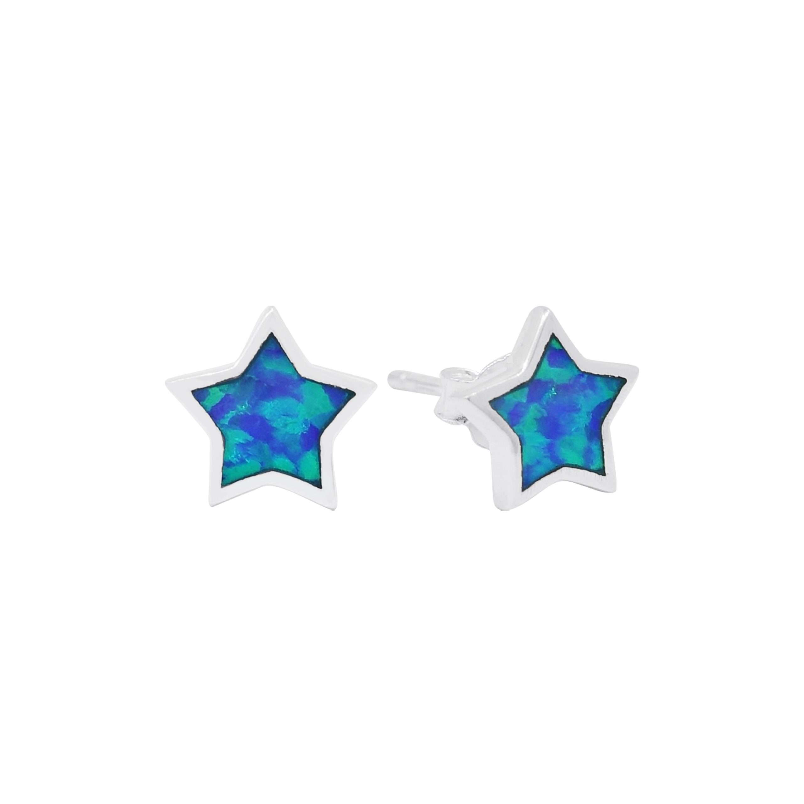 Close-Out-23567-bl ear stud synthetic Opal small star-blue - Image 1