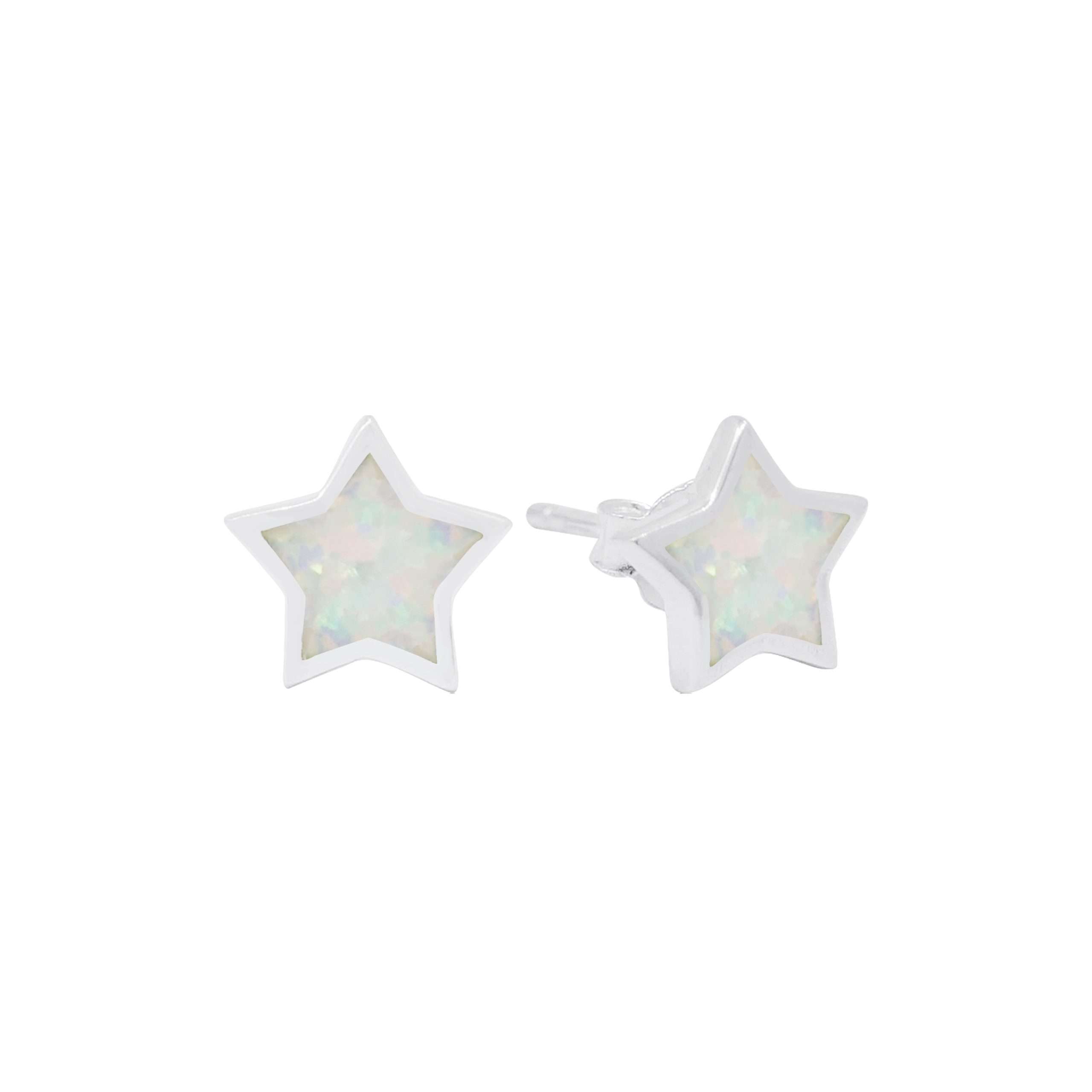 Close-Out-23567-wt ear stud synthetic Opal small star-white - Image 1