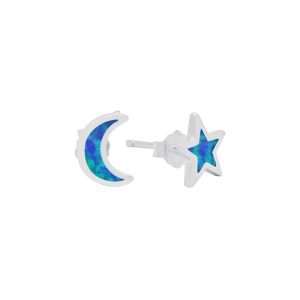 23568-bl ear stud synthetic Opal moon & star-blue