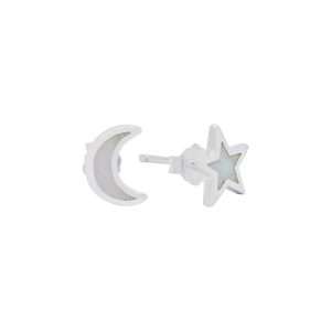 23568-wt ear stud synthetic Opal moon & star-white