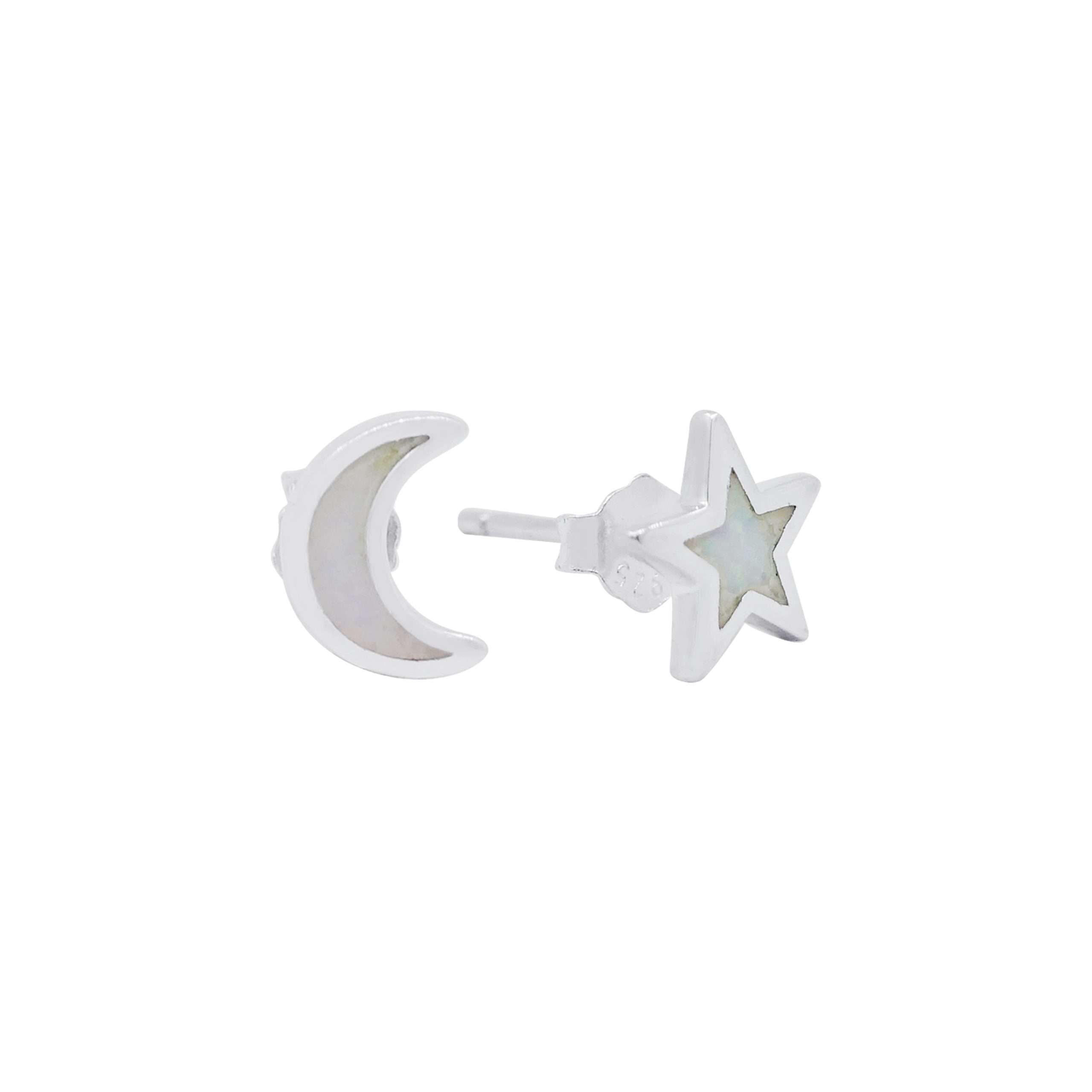 23568-wt ear stud synthetic Opal moon & star-white - Image 1