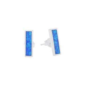 23569-bl ear stud synthetic Opal small bar-blue