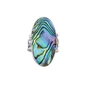 14112 <br> ring 3 branches oval ABALONE stone w/beads