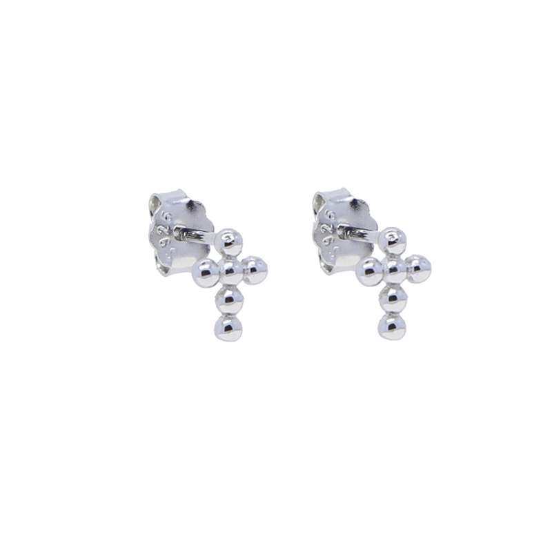 23145 <br> ear stud beaded mini cross .925  RP - Image 1