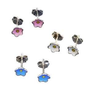 23146 <br> RP ear stud enamel flower 3 pairs  - white, pink, blue