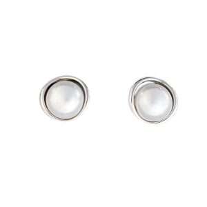 Close-Out-23519 <br> ear stud 8mm rd shell pearl 925 Rhodium Plated - Sold in 2's