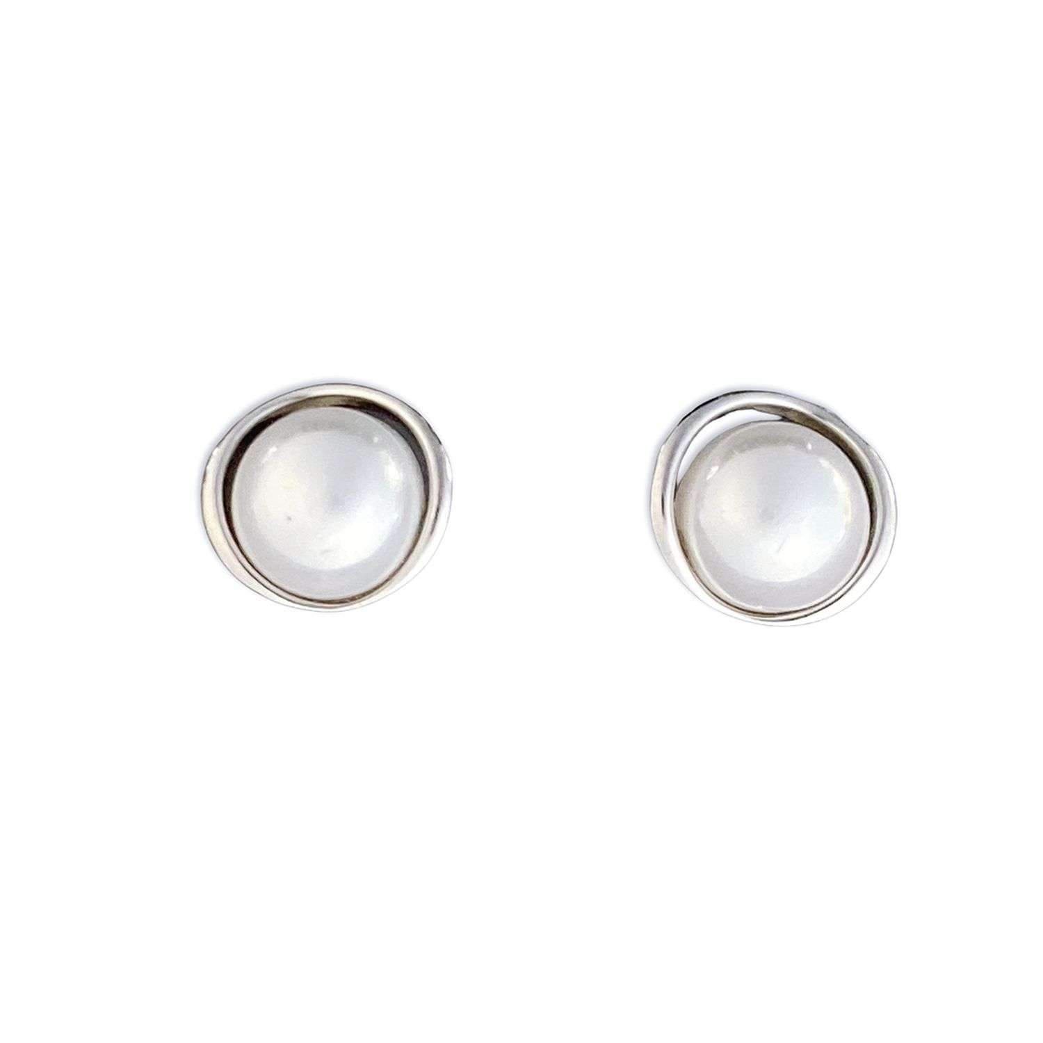 Close-Out-23519 <br> ear stud 8mm rd shell pearl 925 Rhodium Plated - Sold in 2's - Image 1
