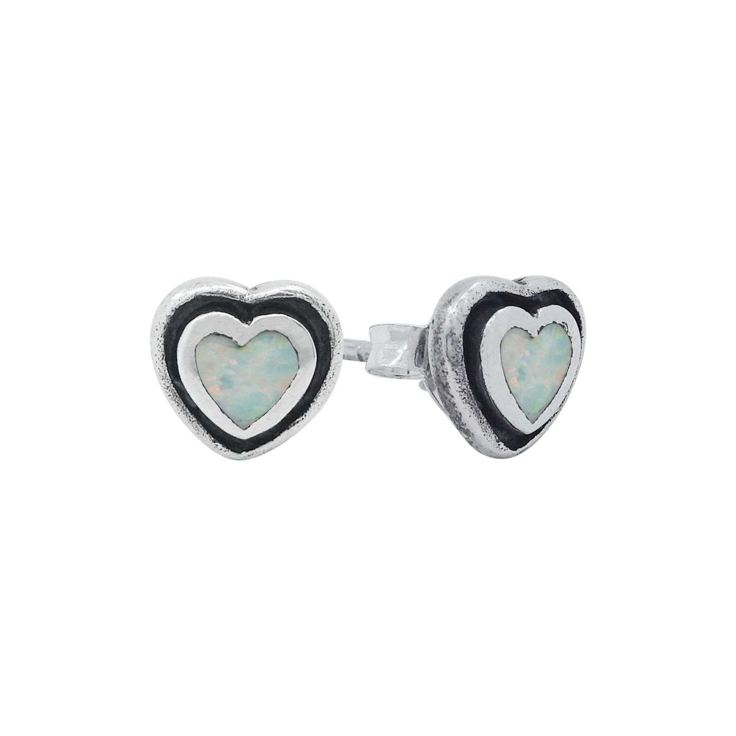 23559-wt ear stud Opal Inlay heart - Image 1