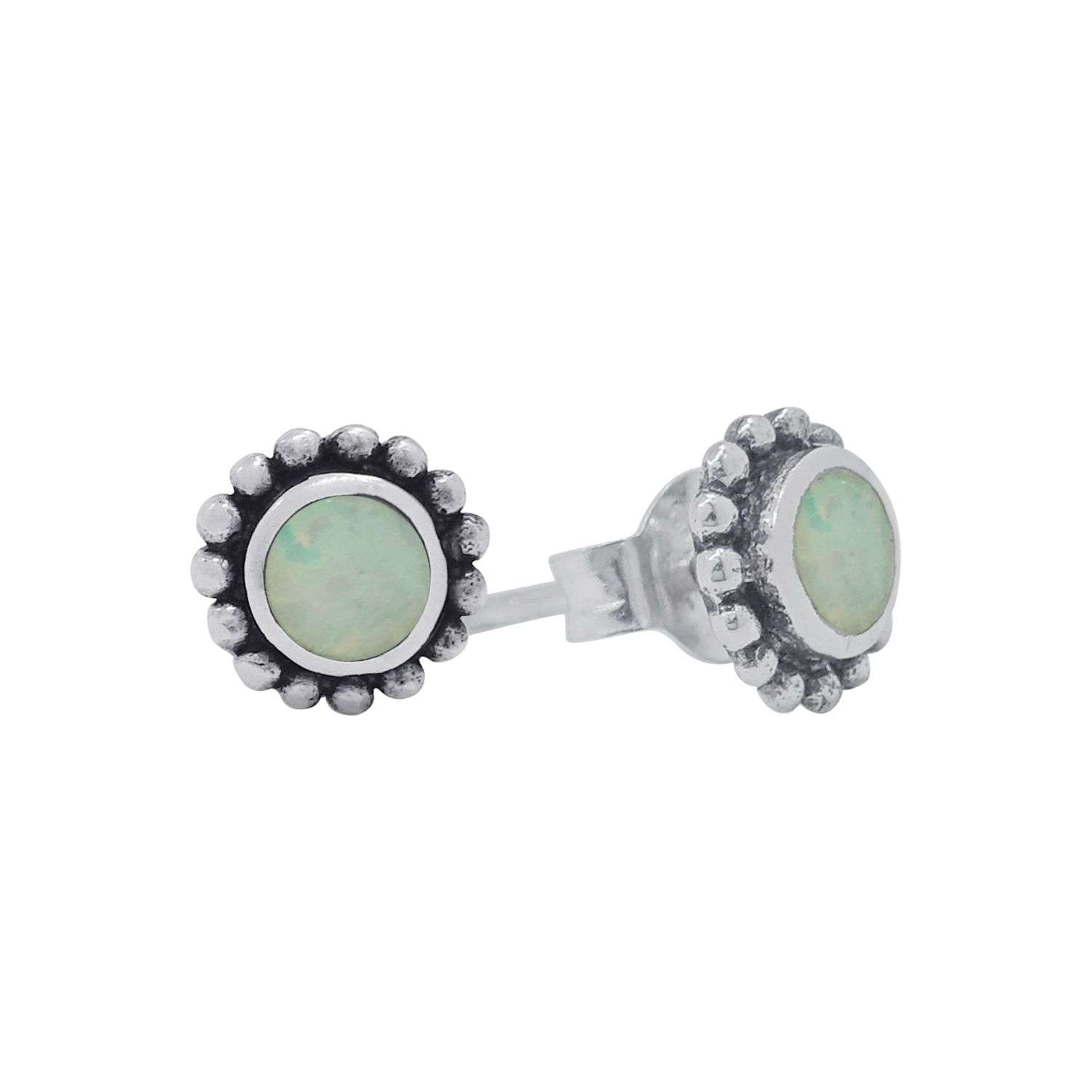 23562-wt ear stud Opal Inlay beaded circle - Image 1