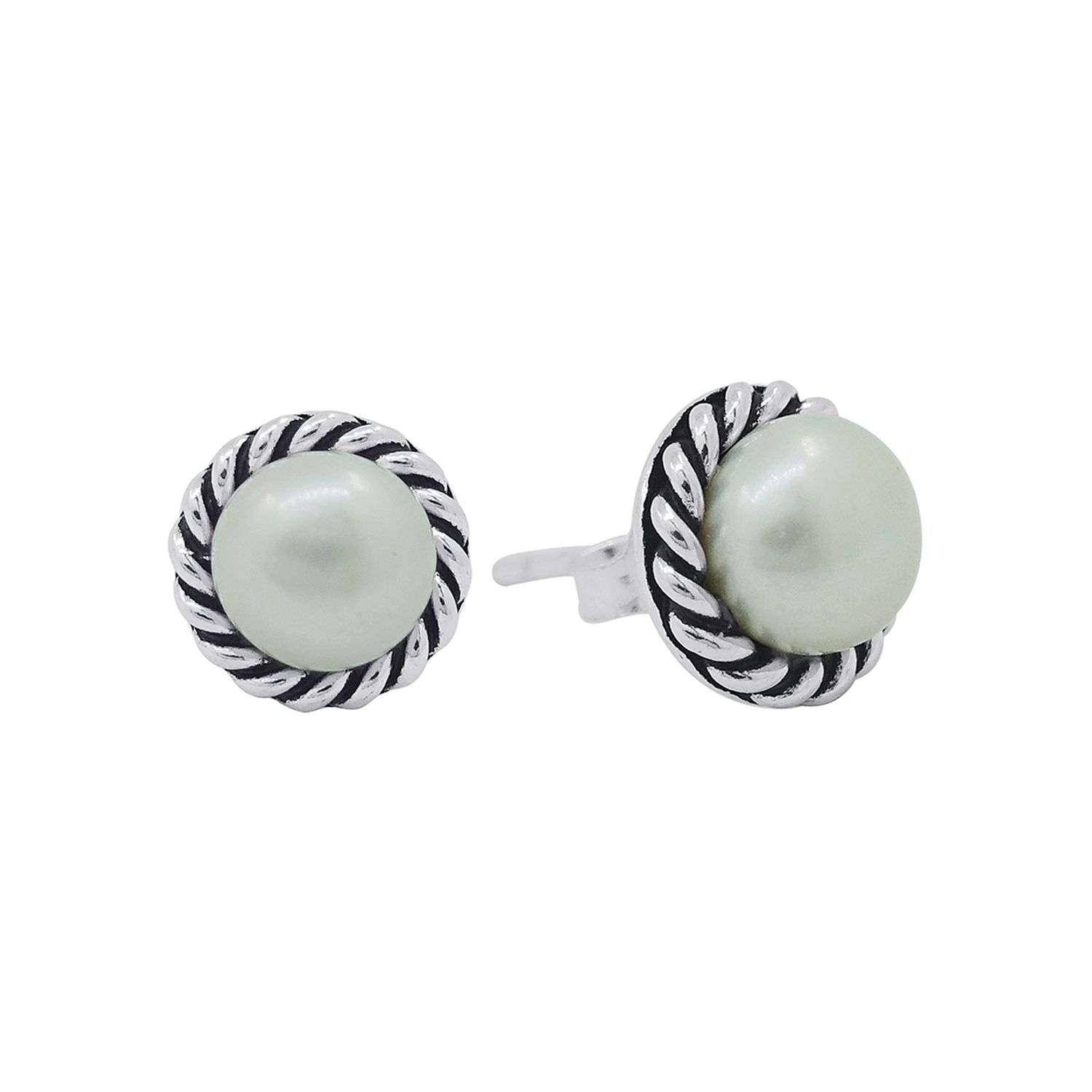 23954<br>ear stud freshwater pearl set in rope - Image 1