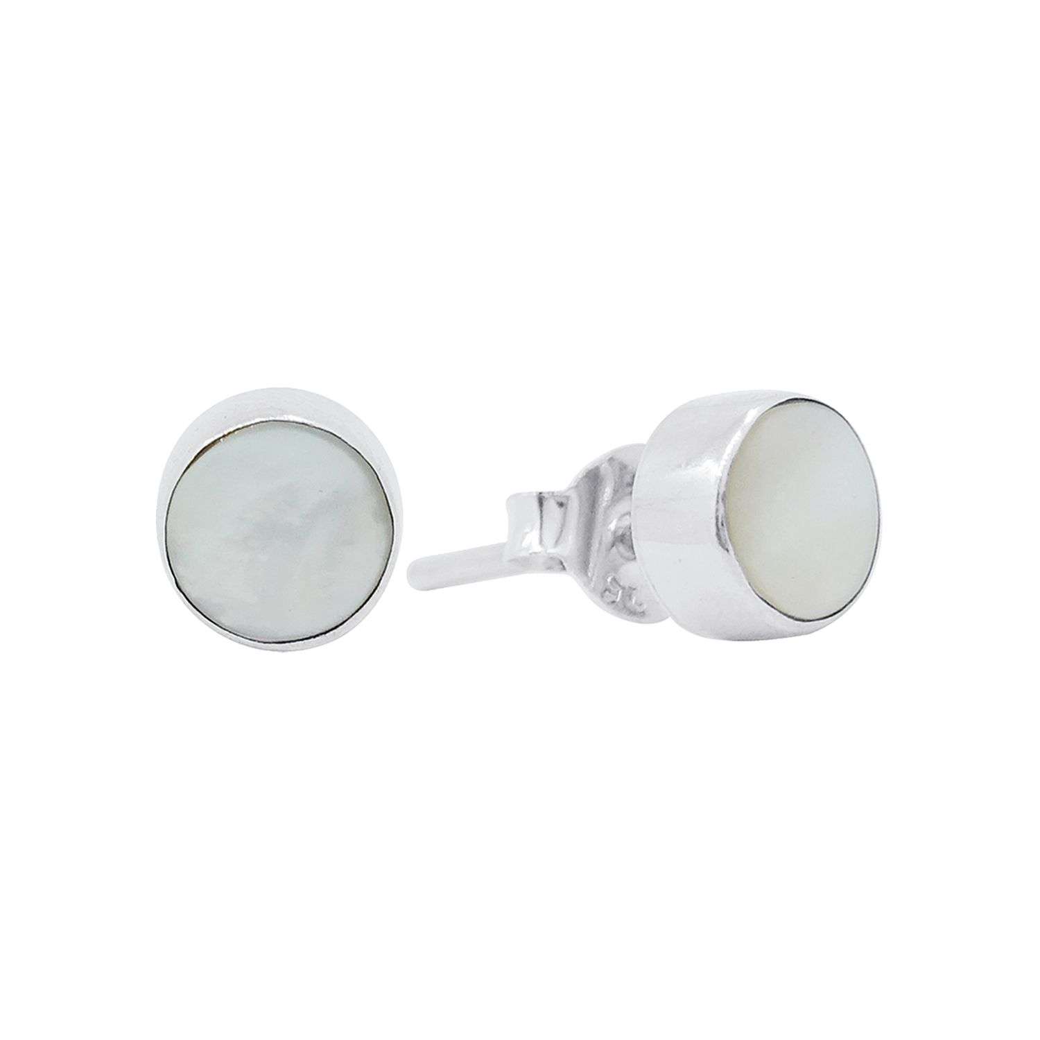 24038<br>ear stud MOP 6mm rd - Sold in 2's - Image 1